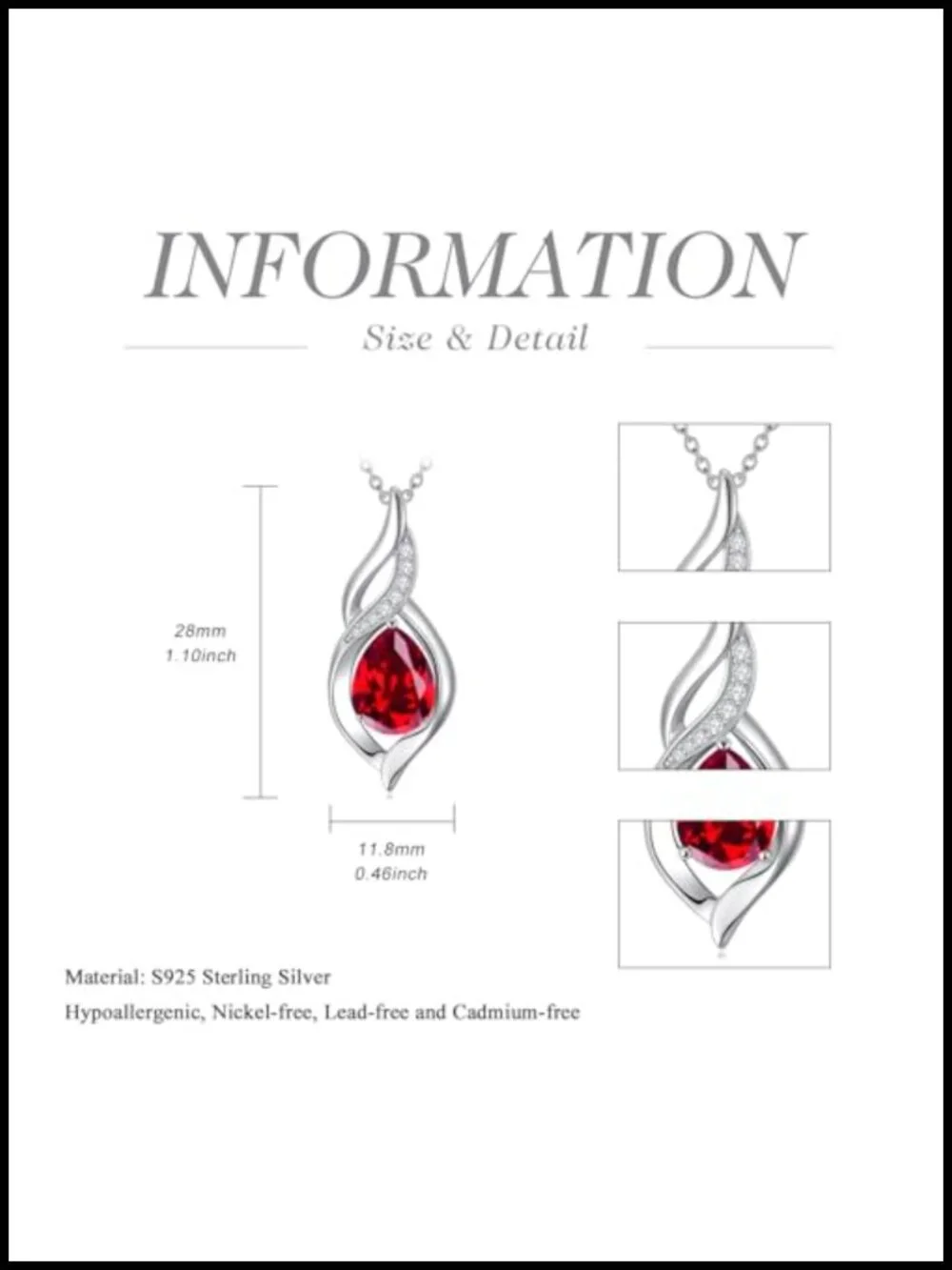 Sterling Silver Ruby Teardrop Birthstone Necklace for Women